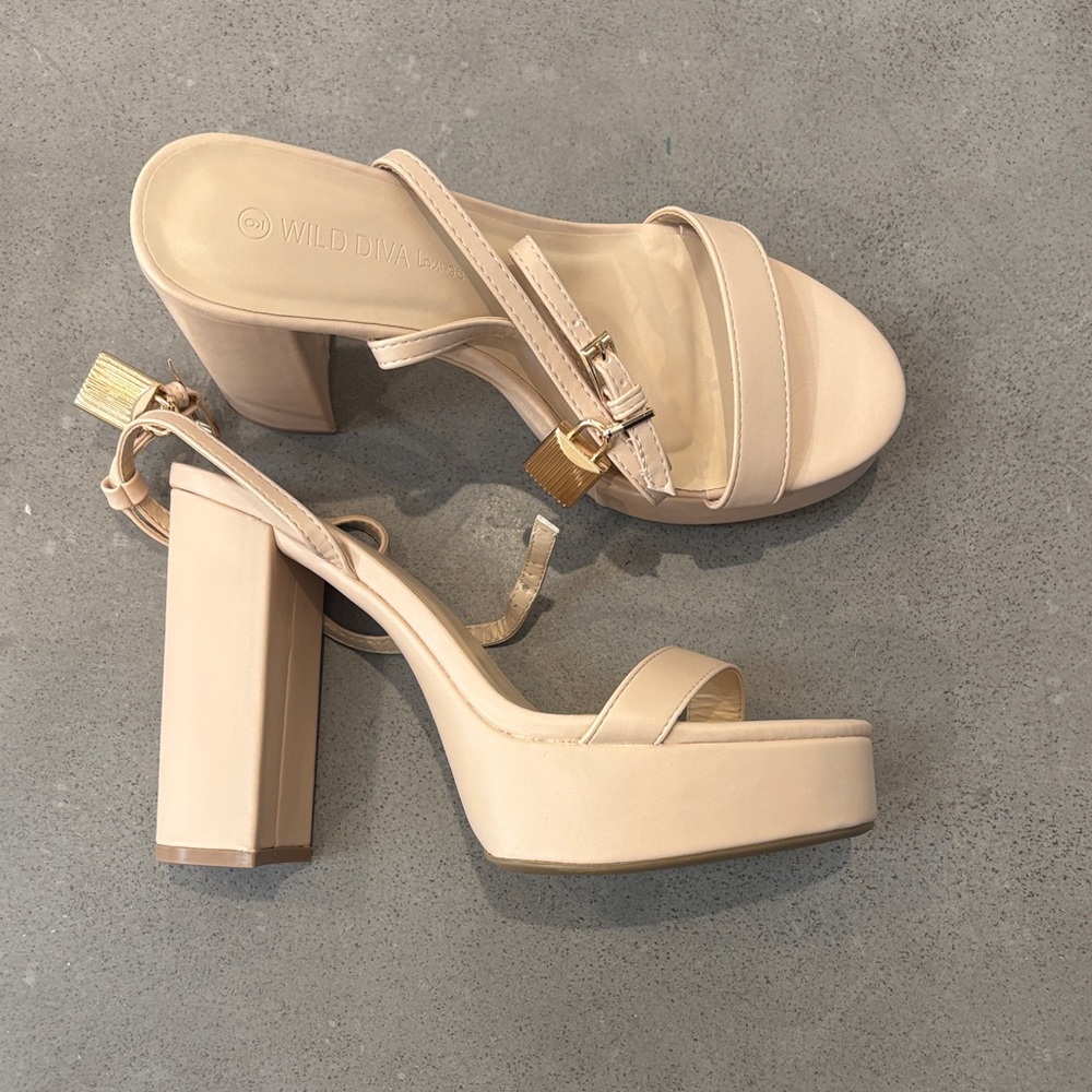 Wild Diva Nude Block Heel Sandals